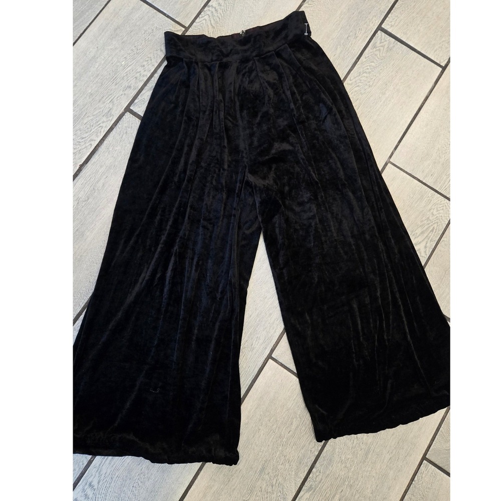 Bonnie Strauss Vintage Black Crushed Velvet Wide Leg Palazzo Pants Size M